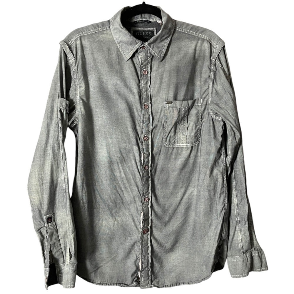 GUESS gray chambray Western button down collared Shirt men’s size small